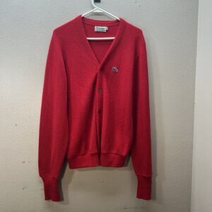 Vintage IZOD LACOSTE Red Knit Cardigan 70s 80s RARE BLUE CROC Sz M Button Men’s